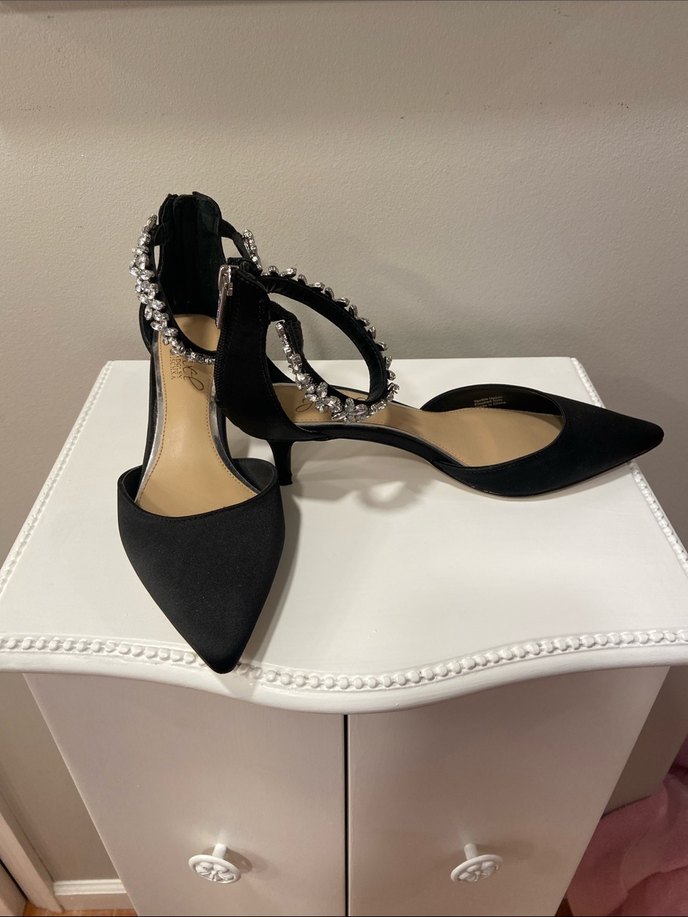 Black Jeweled Ankle-Strap Pointed-Toe Pumps - Women